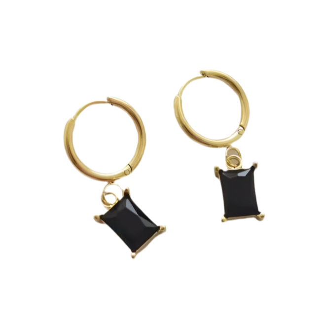 Black Crystal Drop Hoop Earrings