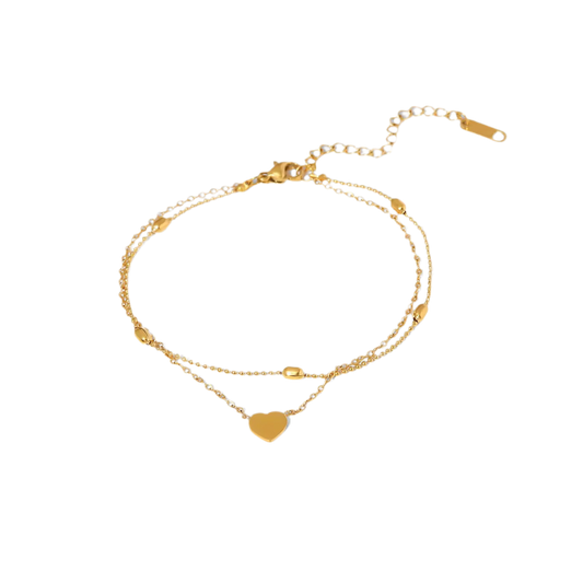 Double Layered Heart Charm Anklet
