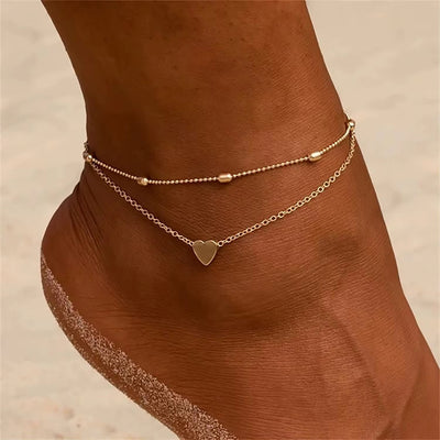 Double Layered Heart Charm Anklet