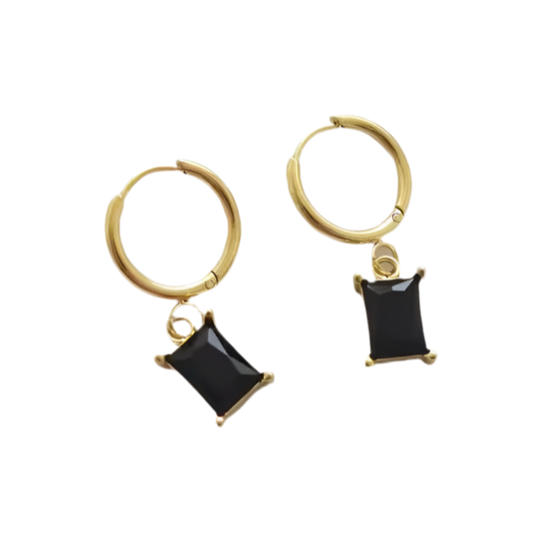 Black Crystal Drop Hoop Earrings