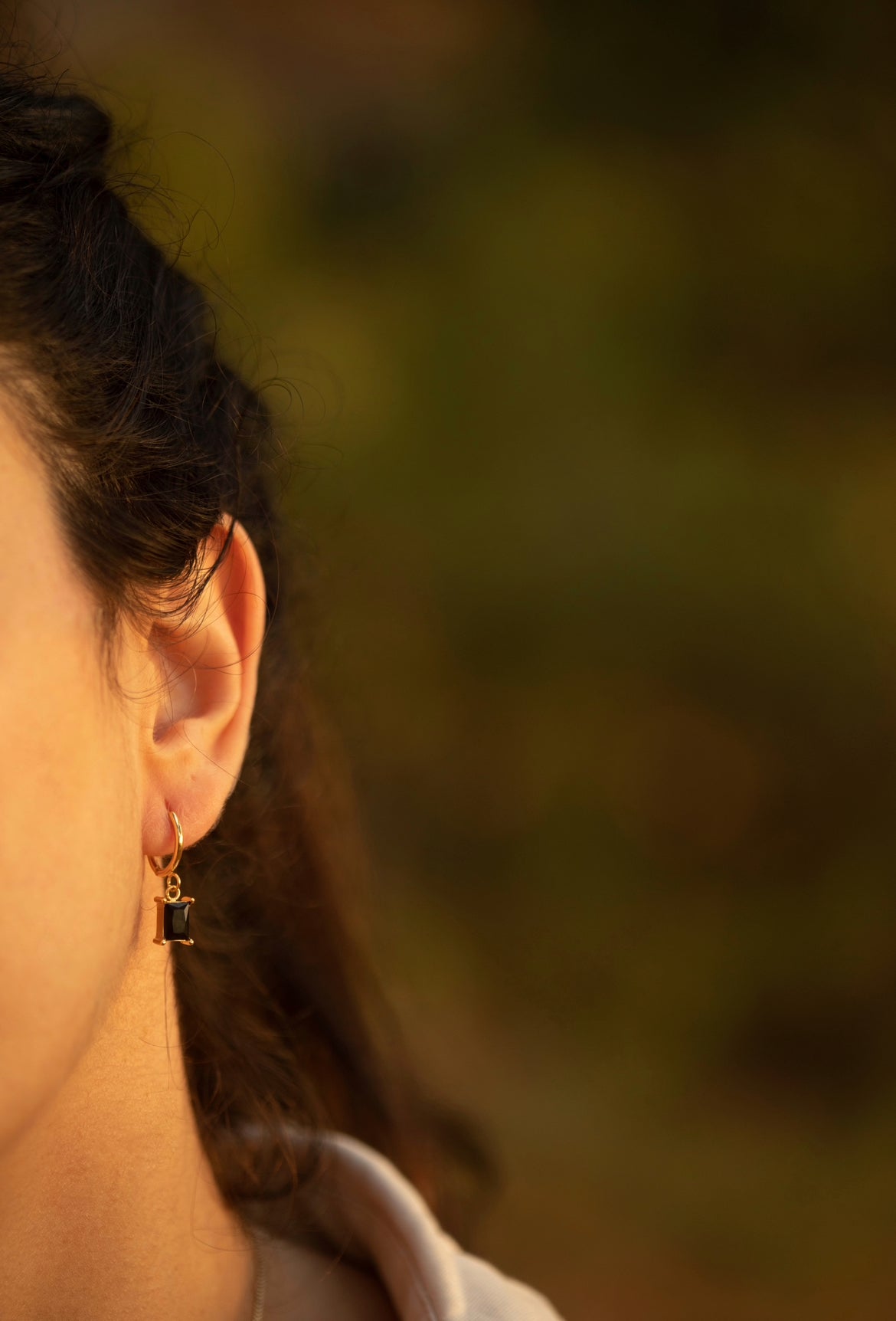 Black Crystal Drop Hoop Earrings