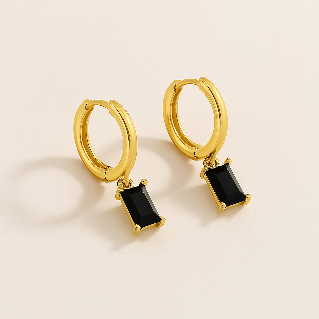 Black Crystal Drop Hoop Earrings