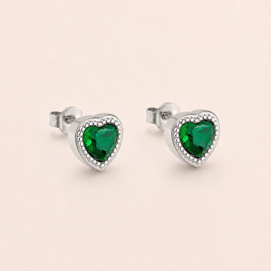 Emerald Heart Stud Earrings